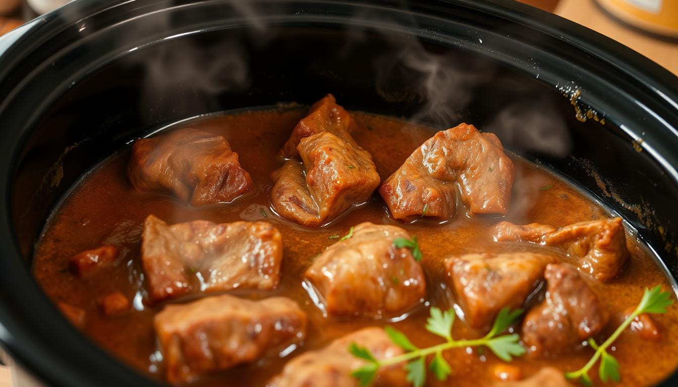 slow cooker beef tips and gravy​